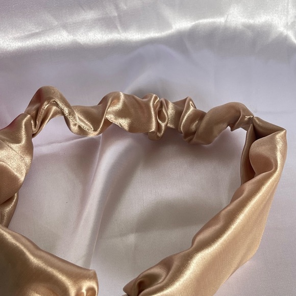 Tan Satin Headband wrap scrunched For Women Pleated design - Picture 4 of 13